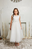 KD458A Princess Dress with Floral Trim (2-20 years) available in white and ivory