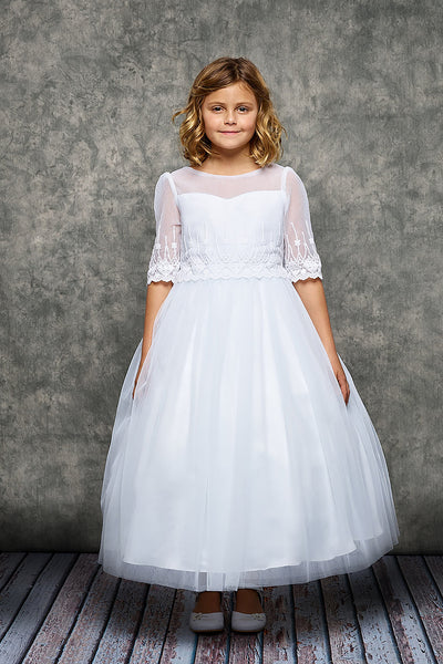 SALE KD462 White Embroidery Mesh Half Sleeve Dress (2 yrs only