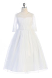 LAST CHANCE KD462 White Embroidery Mesh Half Sleeve Dress (2-16 years)