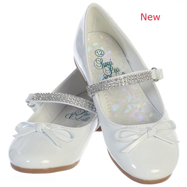 SUMMER White Patent Dress Shoes with Rhinestone Strap Junior Sizes