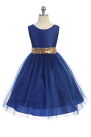 KD498 Blue & Gold V Back Dress (sizes 2-20.5)