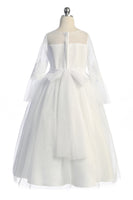 LAST CHANCE KD508 White Embroidery Mesh Ruffle Sleeve Communion Dress (12-16 years)