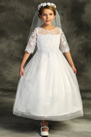 LAST CHANCE KD510 White Cording Lace Waterfall Dress (6-14 years)