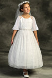 LAST CHANCE KD512 White Pearl Mesh Butterfly Sleeve Long Dress (6-16 years)