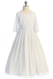 KD514 White Chiffon Butterfly Sleeve Long Communion Dress (sizes 6-20.5)