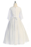 KD514 White Chiffon Butterfly Sleeve Long Communion Dress (sizes 6-20.5)