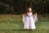 KD524-D Blush Pink Long Dress with Diamond Cluster (2-14 years)