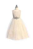 KD524-D Blush Pink Long Dress with Diamond Cluster (2-14 years)