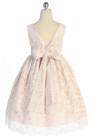 SALE KD526-A Blush All Lace V-Back Dress with Rhinestone Trim (8 yrs only)