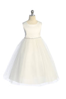 KD538-G Plus Size Ivory Satin Top Dress with Rhinestones & Pearls (sizes 16.5-20.5)