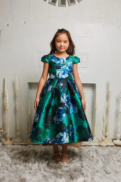 KD546 Green Watercolour Mikado Dress 4 12 years