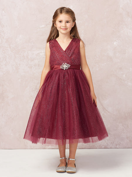 TK5698 Burgundy Glitter Tulle Dress (6 months - 16 yrs)