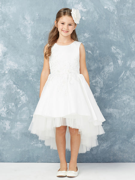 LAST CHANCE TK5760 High Low Dress, white and ivory (6-16 yrs)