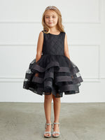 TK5829 Short Black Dress with Glitter Horsehair Ruffles (2-12 yrs)
