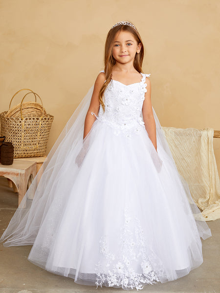 TK7040 White Dress with Detachable Cape (2-18 yrs)