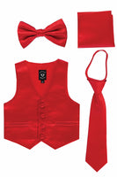 #738 Red Set with Waistcoat, Necktie, Bowtie, Hanky (3m-14yrs)