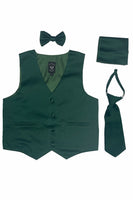 #738 Hunter Green Set with Waistcoat, Necktie, Bowtie, Hanky (3m-14yrs)