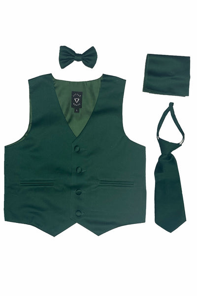 #738 Hunter Green Set with Waistcoat, Necktie, Bowtie, Hanky (3m-14yrs)