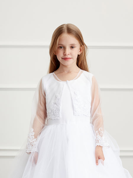 TK7913 Long Sleeve Lace Bolero (2-16 yrs) available in white and ivory