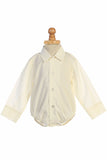 #805 Ivory Poly Cotton Collared Dress Shirt Onesie (0-24m)