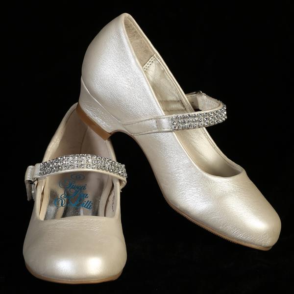 MIA Ivory Dress Shoes with Rhinestone Strap and Small Heel Junior Sizes 9 to 6