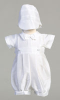 #8478 White Poly Bengaline Christening Romper with Detachable Gown (0-24m)