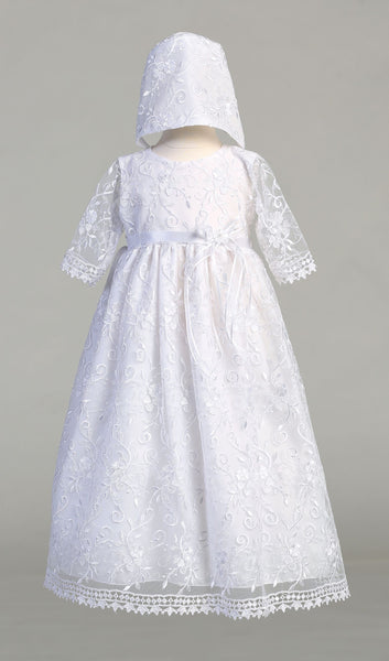 ABBY White Embroidered Tulle Christening Gown (0-18m)