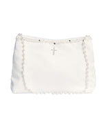 B27 White Communion Handbag with Rhinestone Cross