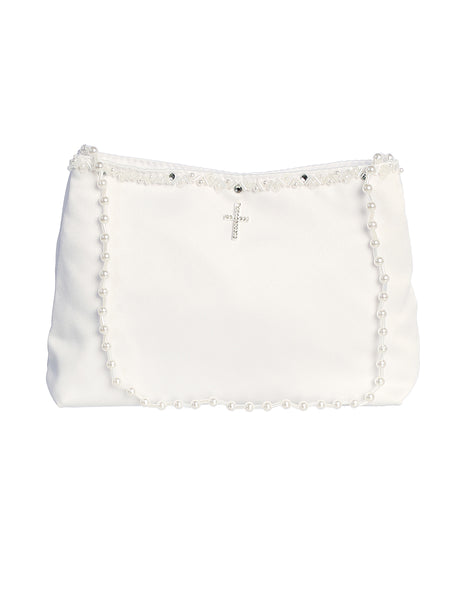 B27 White Communion Handbag with Rhinestone Cross