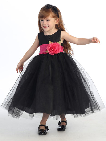BL228 Baby Black Poly Silk & Tulle Dress with Optional Sash (6-24m)