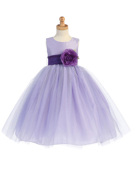 BL228 Baby Lilac Poly Silk & Tulle Dress with Optional Sash (6-24m)