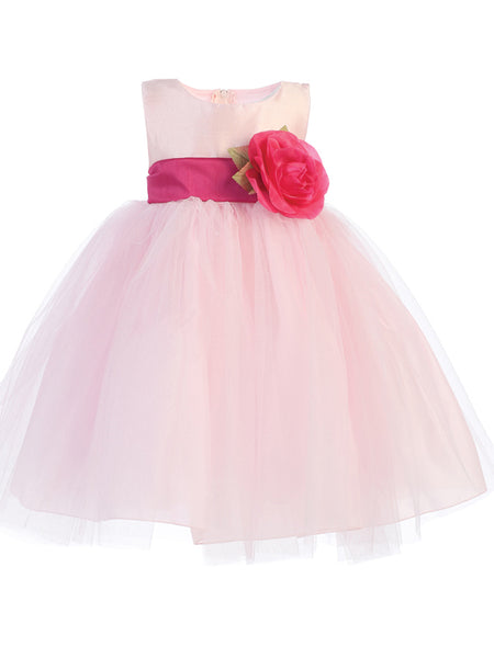 BL228 Pink Poly Silk & Tulle Girl Dress (2-12y)