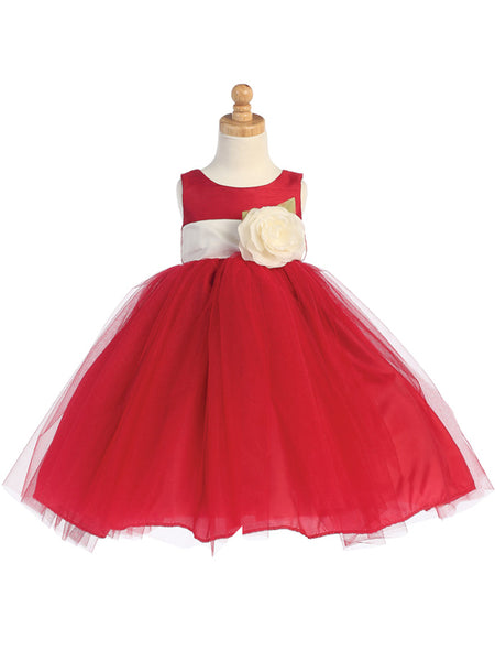 BL228 Red Poly Silk & Tulle Girl Dress (2-12y)