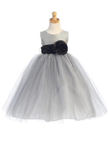 BL228 Silver Poly Silk & Tulle Girl Dress (2-12y)