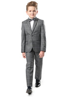 LAST CHANCE CARLO Check Grey Slim Fit 2 Piece Boys Suit