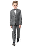 LAST CHANCE CARLO Check Grey Slim Fit 2 Piece Boys Suit