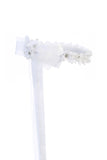 CROWN027 Gem Flower Halo Wreath Headpiece with Satin Ribbons (white and ivory)