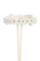 CROWN027 Gem Flower Halo Wreath Headpiece with Satin Ribbons (white and ivory)
