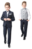 ENZO Textured Navy 3 Piece Slim Fit Boys Suit (6-14 years, slim, regular & plus sizes)