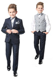 ENZO Textured Navy 3 Piece Slim Fit Boys Suit (6-14 years)