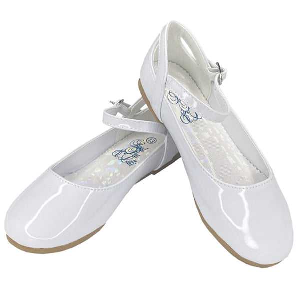 ELSA White Patent Dress Shoes with Ankle Strap Junior Sizes to