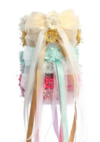 HB008 Pearl & Diamond Flower Halo Wreath Headpiece with Satin & Organza Ribbons (available in many colours)