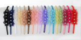 HB011 Satin Hairband with Organza and Pearl Flowers (various colours)