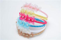 HB011 Satin Hairband with Organza and Pearl Flowers (various colours)