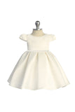 KD544C Ivory Satin Classic Pleated Baby Dress with Pearl Trim (3-24m)