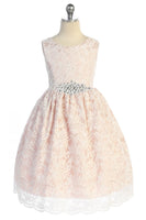 SALE KD526-D Blush All Lace V-Back Dress with Diamond Cluster (10 yrs only)