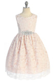 SALE KD526-D Blush All Lace V-Back Dress with Diamond Cluster (10 yrs only)