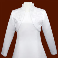 K59 Long Sleeve White Satin Bolero with Applique
