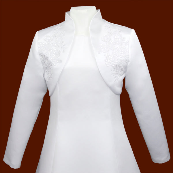 K59 Long Sleeve White Satin Bolero with Applique – Leanaí Athlone