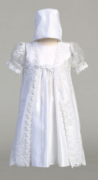 LAST CHANCE LUNA White Satin Christening Dress with Tulle Robe (6-12m only)